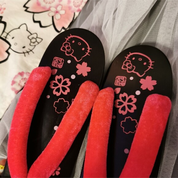 Rare Hello Kitty Pink Sakura Kimono Yukata Geta Women Robe Japan Vintage Retro - Picture 5 of 16